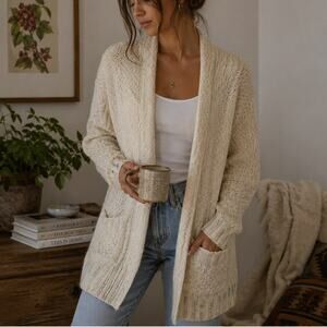 Essentiel Antwerp Womens Medium Cardigan Acrylic Wool Cream Silver Chunky Knit